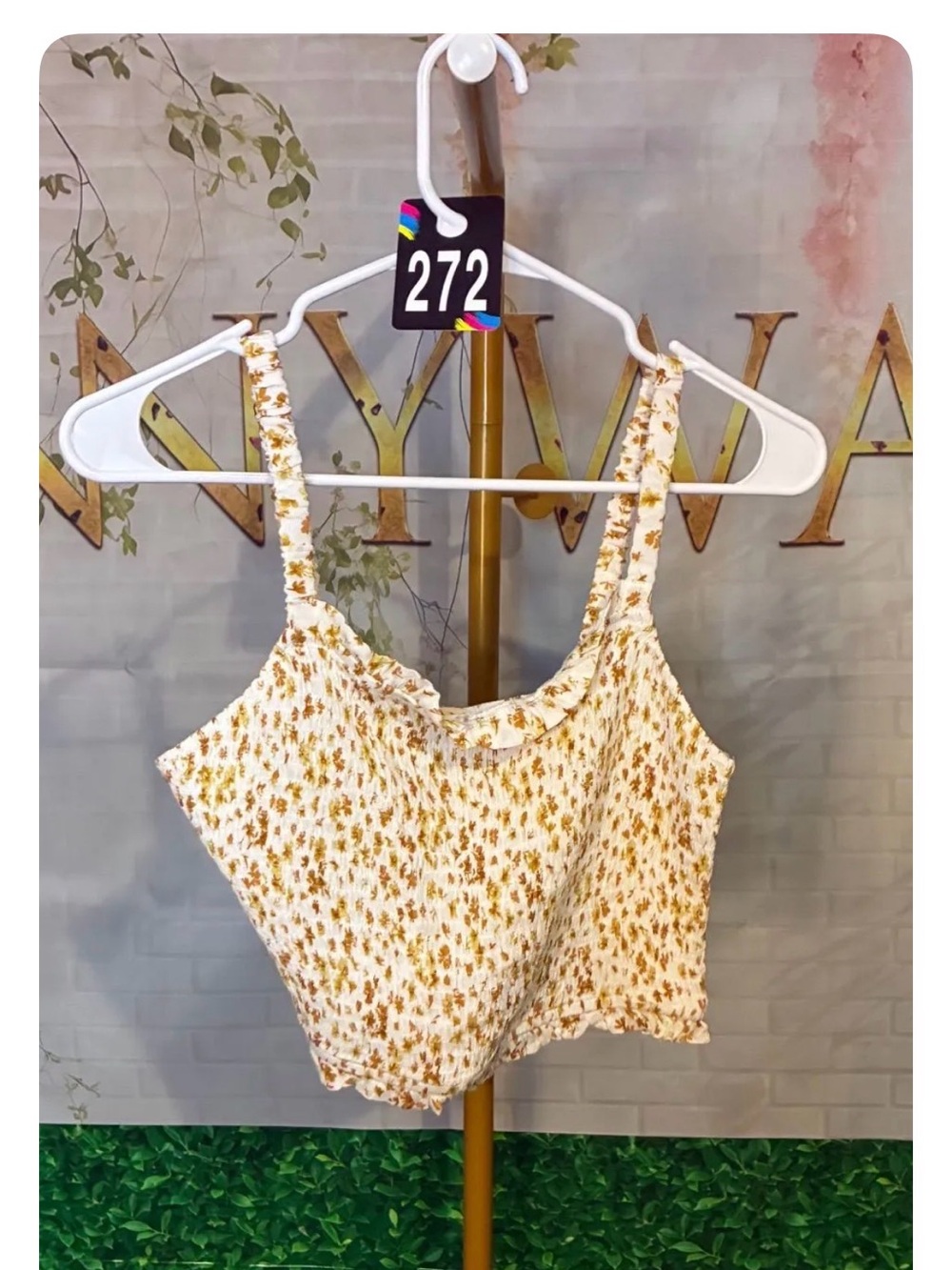Promesa White Crop Tank with Mustard Floral Print